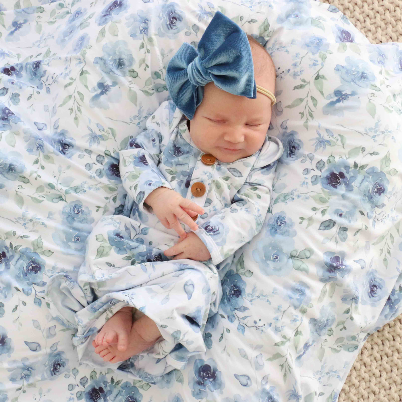 Bailey Floral Newborn Knot Gown & Hat Set-Bow Headband,Button Detail,Children & Tween,Children & Tweens,Floral Print,Infant to 6,newborn,polyester,Rompers,Swaddle + Headband-[option4]-[option5]-[option6]-Bella Bliss Boutique in Texas