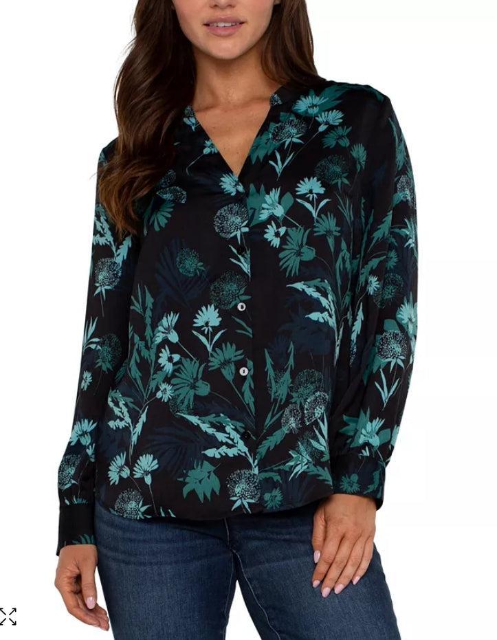 Banded Collar Woven Top-Banded Collar,button down,Button Front,Button Up,buttondown,clothing,Long Sleeve,Malachite Folge,Top,Tops,Women,women's-[option4]-[option5]-[option6]-Bella Bliss Boutique in Texas