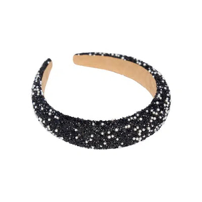 Bead & Pearl Puff Headband-Bead & Pearl, Black, Children & Tweens, children's, children's Accessories, Hair Accessories, Headband, Infant to 6, Pink, Puff, Puff Headband, Tweens 7-14-Black-[option4]-[option5]-[option6]-Bella Bliss Boutique in Texas