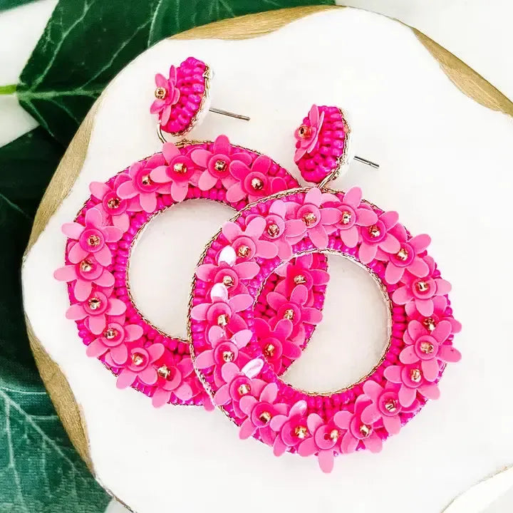 Beaded Statement Earrings-Beaded,Earring,Earrings,Jewelry,Pink,Post Drop Earrings,Post Earrings-[option4]-[option5]-[option6]-Bella Bliss Boutique in Texas