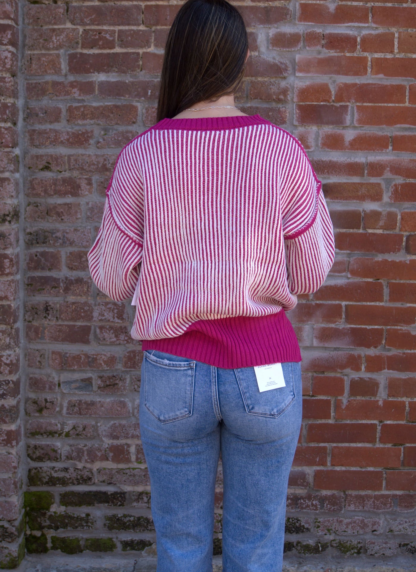 Berry Bliss Two-Tone Rib Knit Sweater-BiBI,clothing,Collared Sweater,Knit Sweater,Lightweight Sweater,Ribbed Cuff,Ribbed Hem,Sweater,Sweaters,Top,Tops,Women,women's-[option4]-[option5]-[option6]-Bella Bliss Boutique in Texas