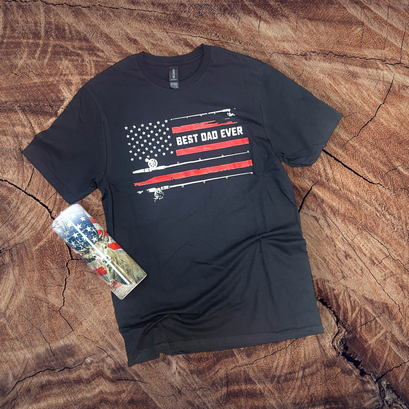 Best Dad Ever Tee-American Flag,Best Dad Ever,Black,clothing,Fishing,Fishing Poles,Gifts,Gifts for Him,Men's,Sale,T-Shirt,Top,Tops-[option4]-[option5]-[option6]-Bella Bliss Boutique in Texas