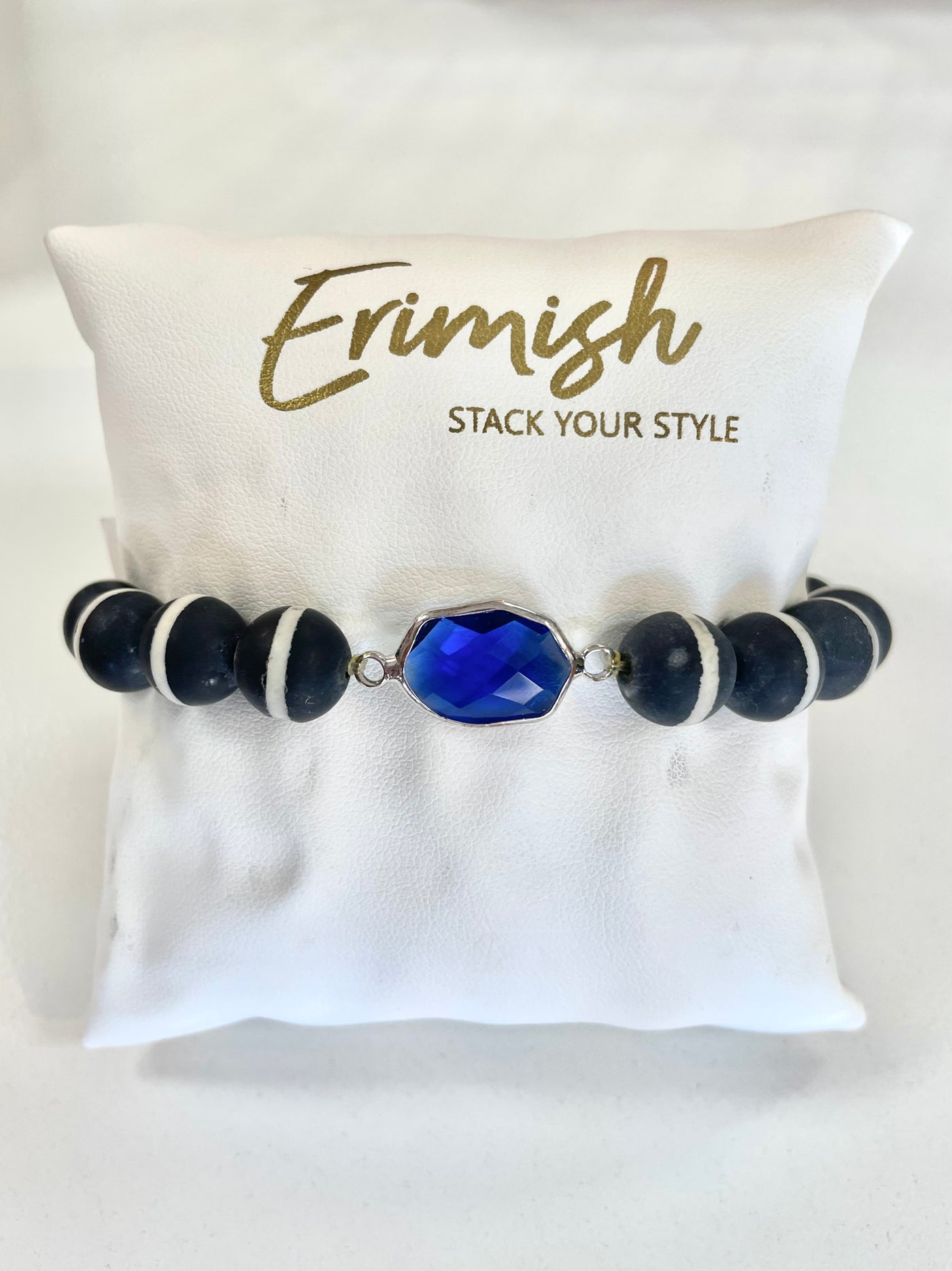 Black & White Beaded Bracelet-Black & White,Blue,Bracelets,Erimish,Jewelry,One Size,Stackable,Stretch Bracelet,Women-[option4]-[option5]-[option6]-Bella Bliss Boutique in Texas