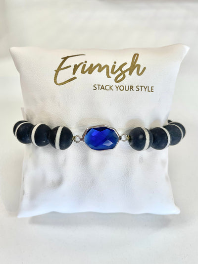 Black & White Beaded Bracelet-Black & White,Blue,Bracelets,Erimish,Jewelry,One Size,Stackable,Stretch Bracelet,Women-[option4]-[option5]-[option6]-Bella Bliss Boutique in Texas
