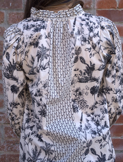 Botanical Tassel Tie Top-3/4 Sleeve,blouses,Button Detail,clothing,Entro,Floral,Floral Print,Split Neck,Split Neckline,Split V-Neck,Tassel Tie,Top,Tops,Women,women's-[option4]-[option5]-[option6]-Bella Bliss Boutique in Texas