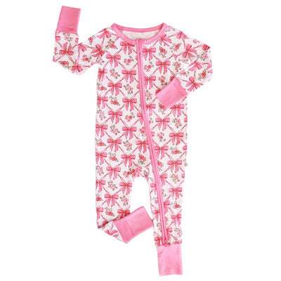 Bow Besties Convertible Zip Romper-Bamboo Viscose,Bow Printed,Caden Lane,Children & Tween,Children & Tweens,infant,Infant to 6,Rompers,Zip Front-6-12 M-[option4]-[option5]-[option6]-Bella Bliss Boutique in Texas