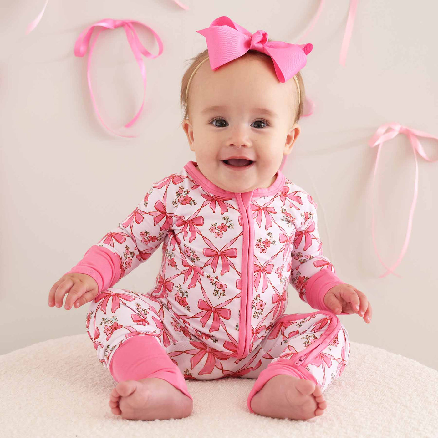Bow Besties Convertible Zip Romper-Bamboo Viscose,Bow Printed,Caden Lane,Children & Tween,Children & Tweens,infant,Infant to 6,Rompers,Zip Front-[option4]-[option5]-[option6]-Bella Bliss Boutique in Texas