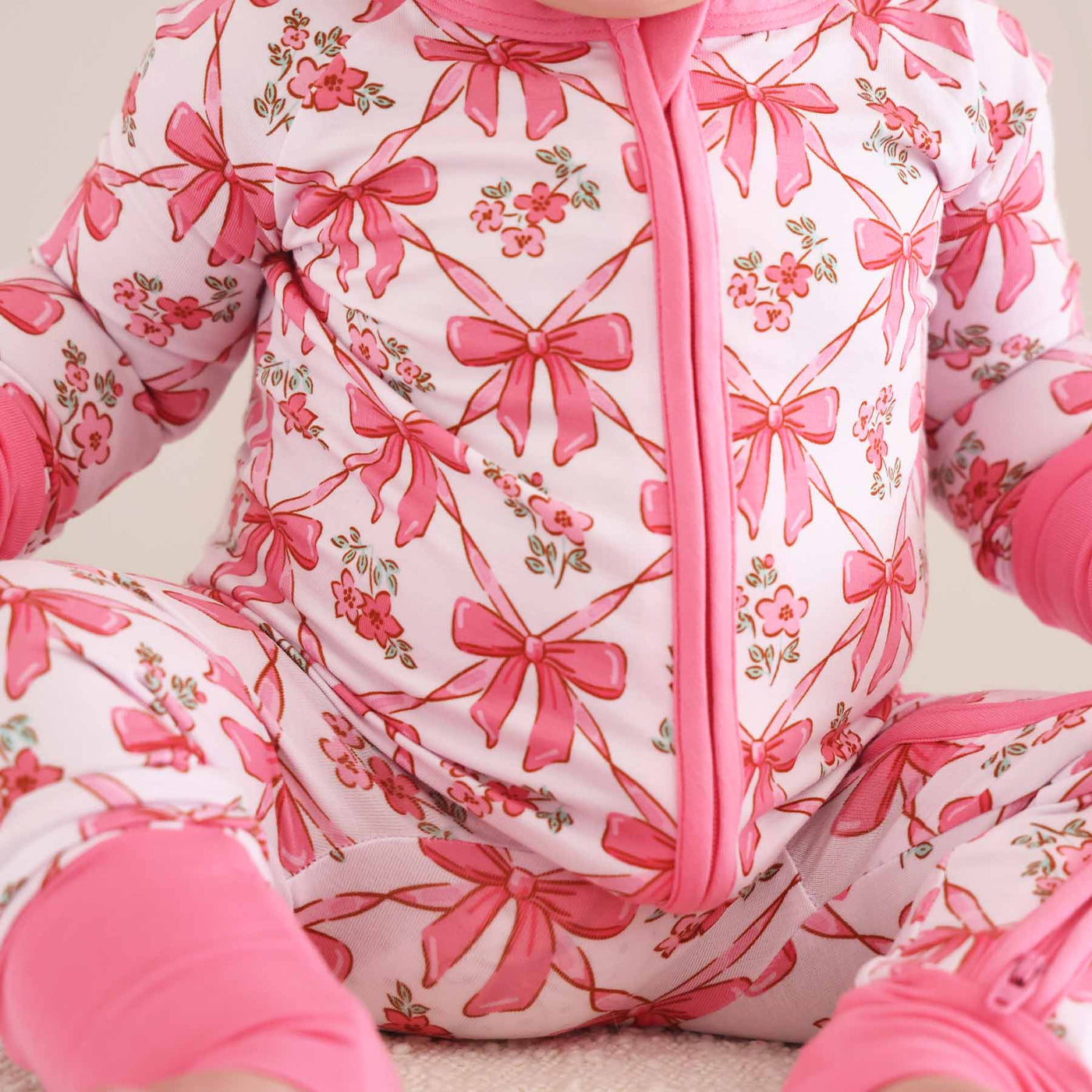 Bow Besties Convertible Zip Romper-Bamboo Viscose,Bow Printed,Caden Lane,Children & Tween,Children & Tweens,infant,Infant to 6,Rompers,Zip Front-[option4]-[option5]-[option6]-Bella Bliss Boutique in Texas