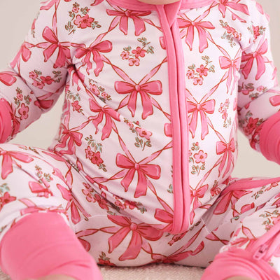 Bow Besties Convertible Zip Romper-Bamboo Viscose,Bow Printed,Caden Lane,Children & Tween,Children & Tweens,infant,Infant to 6,Rompers,Zip Front-[option4]-[option5]-[option6]-Bella Bliss Boutique in Texas
