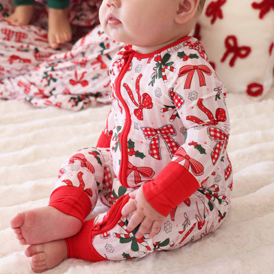 Bow What Fun Convertible Zip Romper-Bamboo Viscose,Caden Lane,Children & Tween,Children & Tweens,holiday,Infant to 6,Rompers,Zip Front-[option4]-[option5]-[option6]-Bella Bliss Boutique in Texas