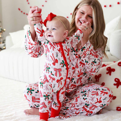 Bow What Fun Convertible Zip Romper-Bamboo Viscose,Caden Lane,Children & Tween,Children & Tweens,holiday,Infant to 6,Rompers,Zip Front-[option4]-[option5]-[option6]-Bella Bliss Boutique in Texas