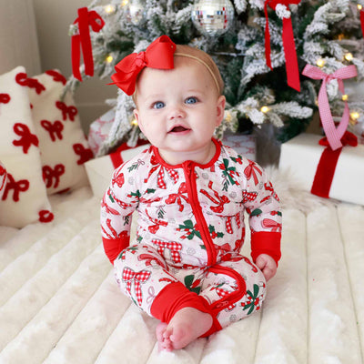 Bow What Fun Convertible Zip Romper-Bamboo Viscose,Caden Lane,Children & Tween,Children & Tweens,holiday,Infant to 6,Rompers,Zip Front-[option4]-[option5]-[option6]-Bella Bliss Boutique in Texas