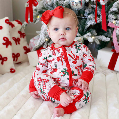 Bow What Fun Convertible Zip Romper-Bamboo Viscose,Caden Lane,Children & Tween,Children & Tweens,holiday,Infant to 6,Rompers,Zip Front-[option4]-[option5]-[option6]-Bella Bliss Boutique in Texas