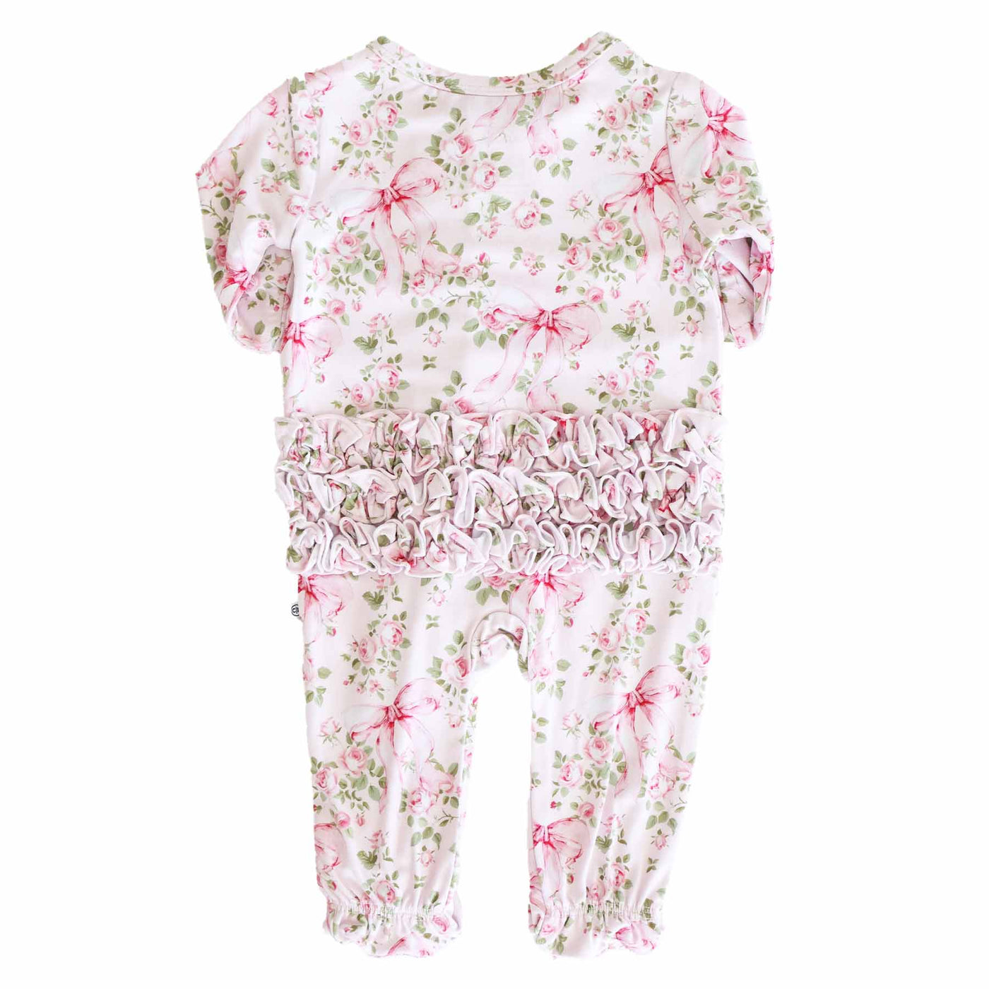 Bows in Bloom Ruffle Zipper Footie-Bamboo Viscose,Bow Detail,Caden Lane,Children & Tween,Children & Tweens,Floral,Footed,Infant to 6,Rompers,Ruffle Detail-[option4]-[option5]-[option6]-Bella Bliss Boutique in Texas