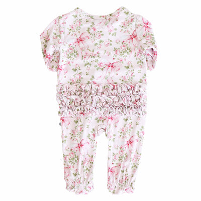 Bows in Bloom Ruffle Zipper Footie-Bamboo Viscose,Bow Detail,Caden Lane,Children & Tween,Children & Tweens,Floral,Footed,Infant to 6,Rompers,Ruffle Detail-[option4]-[option5]-[option6]-Bella Bliss Boutique in Texas