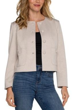 Boxy Cropped Jacket-clothing, Coats & Jackets, Collarless, Crop, Cropped, Fabric Buttons, jacket, Stone Tan, women, women's-XS-[option4]-[option5]-[option6]-Bella Bliss Boutique in Texas