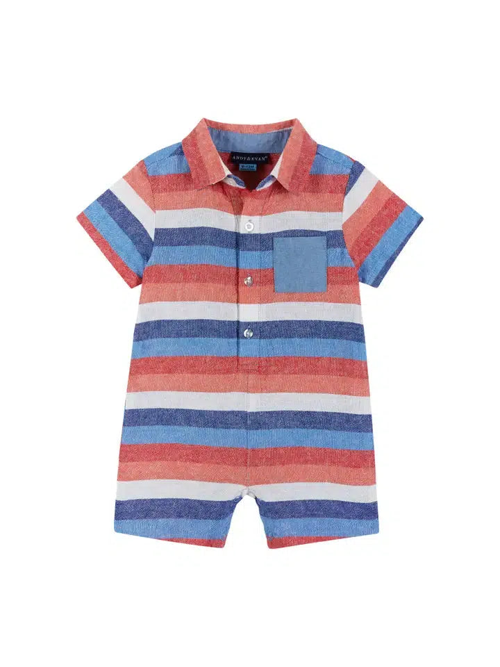 Boys Chambray Stripe Romper-Boy's,Chambray,Children & Tweens,children's,clothing,infant,Infant to 6,Jumpsuits & Rompers,Rompers,stripe-[option4]-[option5]-[option6]-Bella Bliss Boutique in Texas