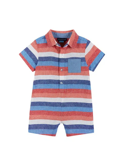 Boys Chambray Stripe Romper-Boy's,Chambray,Children & Tweens,children's,clothing,infant,Infant to 6,Jumpsuits & Rompers,Rompers,stripe-[option4]-[option5]-[option6]-Bella Bliss Boutique in Texas