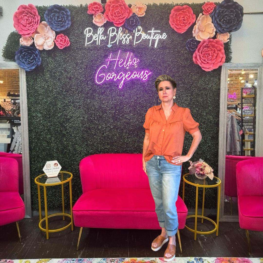 Braided Trim Top-Braided Trim,Camel,clothing,Sale,Short Sleeve,Top,Tops,V-Neck,Women,women's-[option4]-[option5]-[option6]-Bella Bliss Boutique in Texas