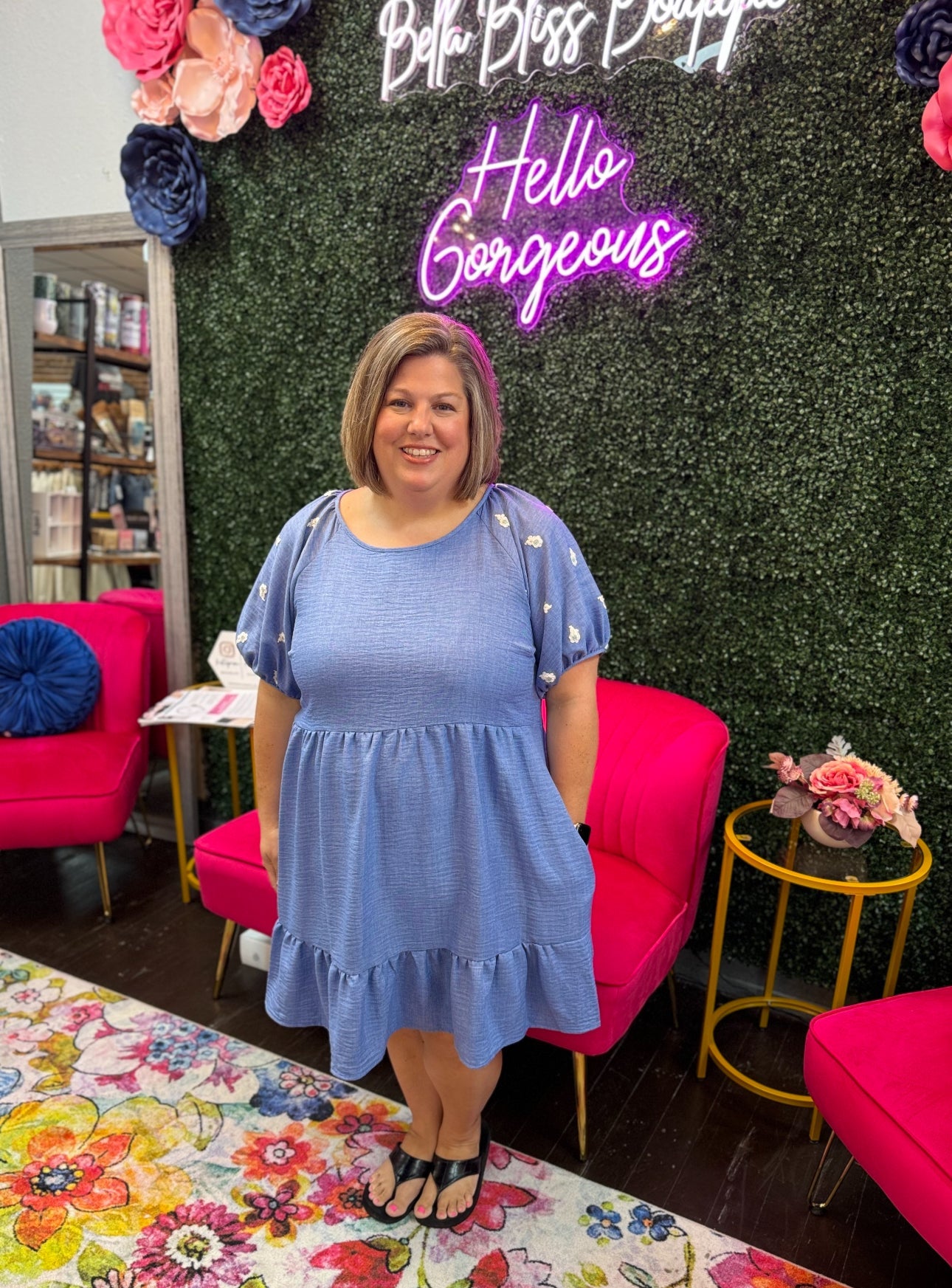 Bubble Sleeve Tiered Dress-Babydoll,Blue,Bubble Sleeve,clothing,Curvy,dress,dresses,Sale,Tiered,Tunic Dress-[option4]-[option5]-[option6]-Bella Bliss Boutique in Texas