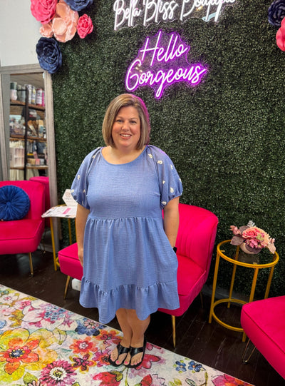 Bubble Sleeve Tiered Dress-Babydoll,Blue,Bubble Sleeve,clothing,Curvy,dress,dresses,Sale,Tiered,Tunic Dress-[option4]-[option5]-[option6]-Bella Bliss Boutique in Texas