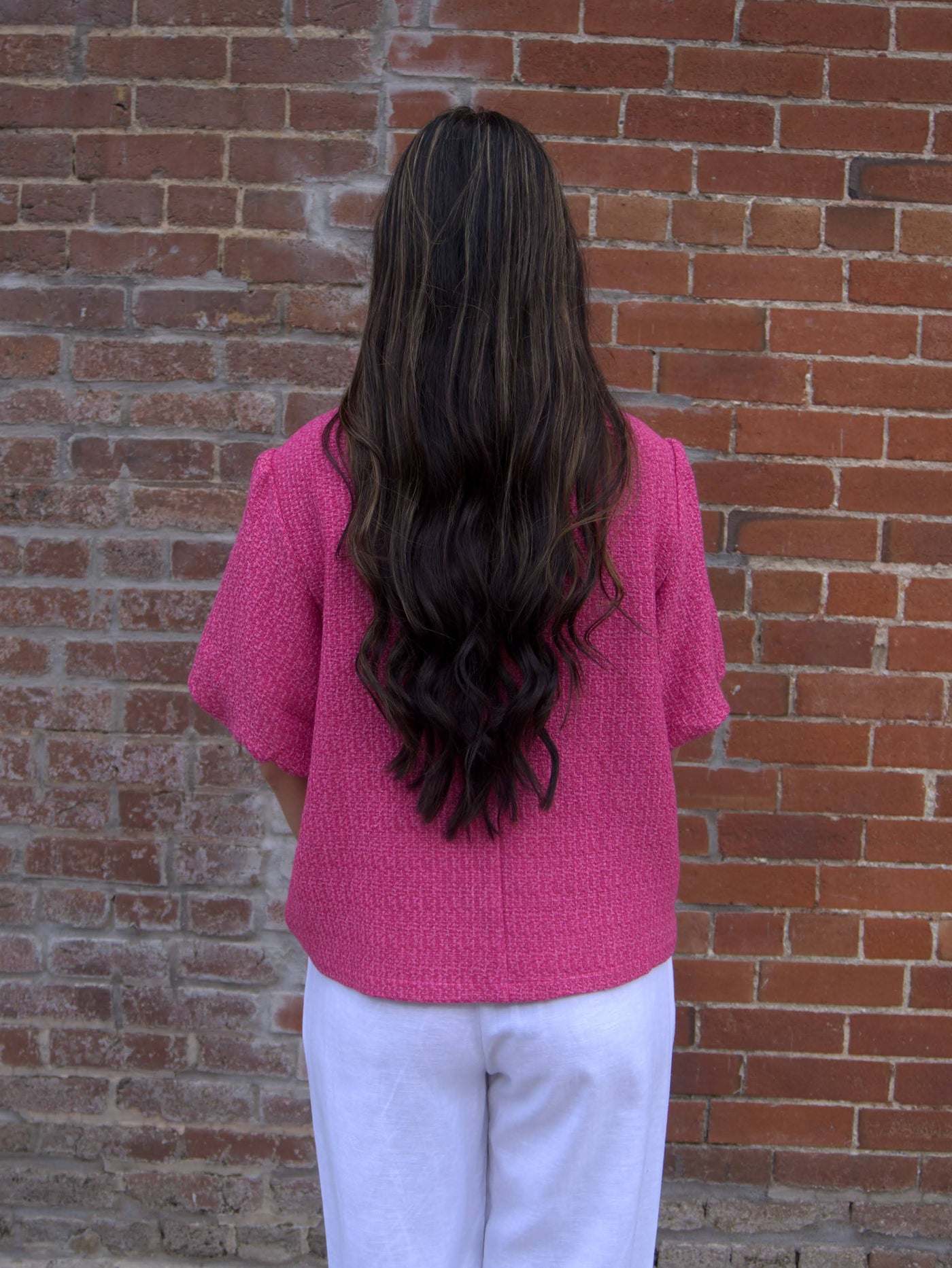 Bubble Sleeve Tweed Top-Bubble Short Sleeves,Bubble Sleeve,Bubble Sleeves,clothing,Pearl Trim Detail,Pearl Trim Neckline,Short Sleeve,Top,Tops,Tweed,Tweed Top,Women,women's-[option4]-[option5]-[option6]-Bella Bliss Boutique in Texas