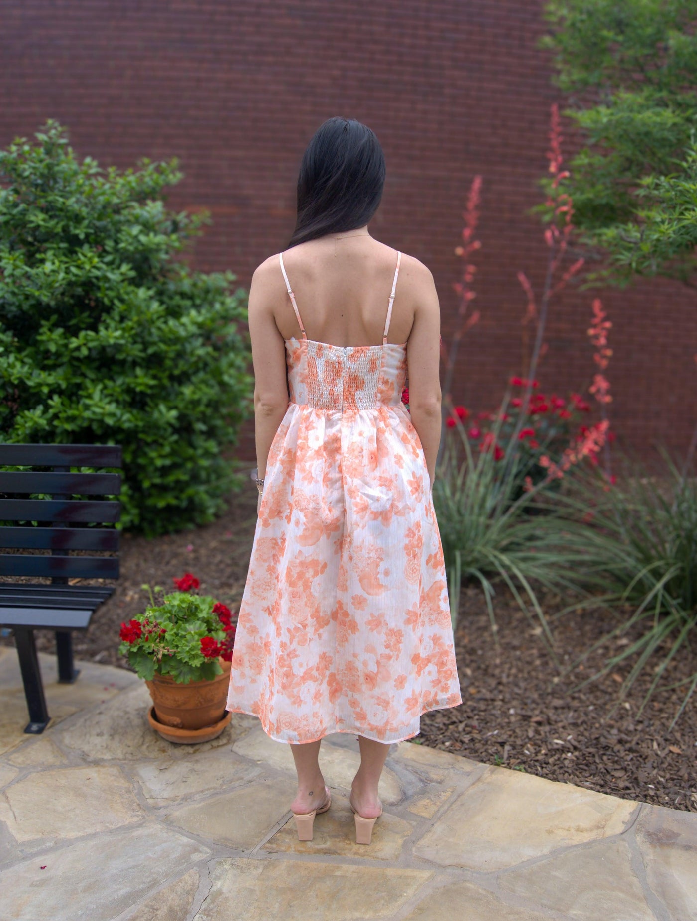 Bustier Floral Print Midi Dress-Bustier,clothing,Corset,dress,dresses,Floral Print,Midi Dress,tangerine,Women,women's-[option4]-[option5]-[option6]-Bella Bliss Boutique in Texas