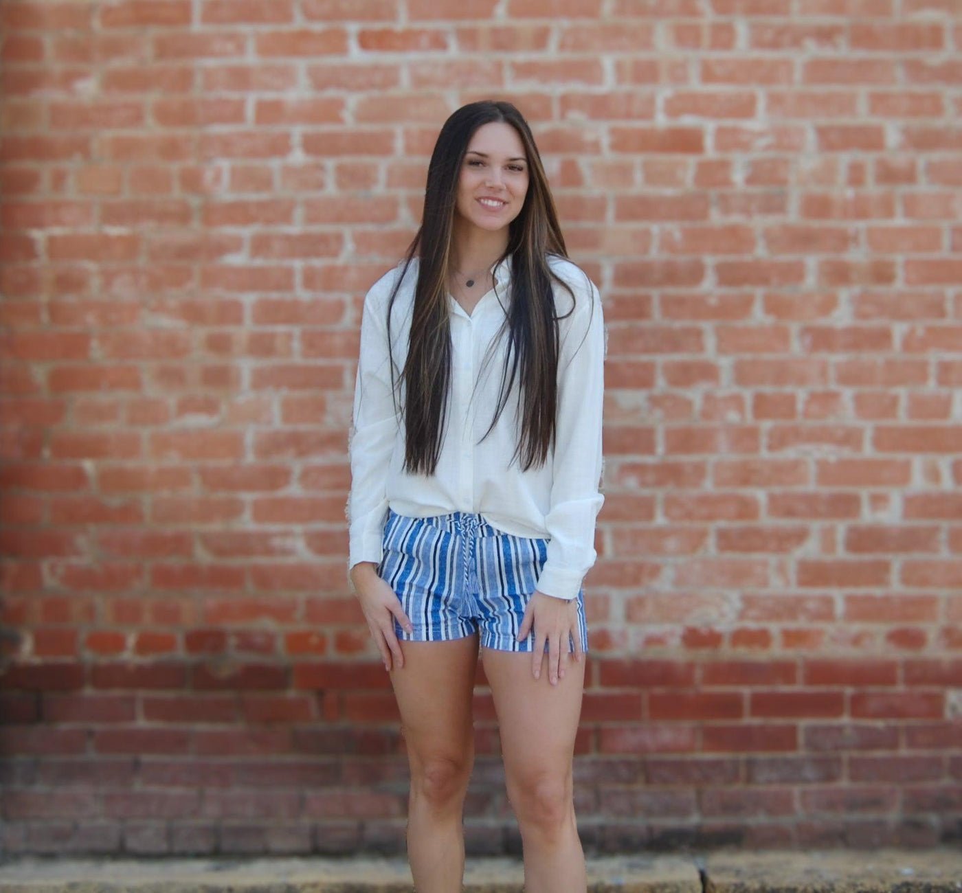 Button Front Top-button down,Button Front,Button Up,buttondown,clothing,Collared,Curvy,green,Long Sleeve,Navy & White,Pink,Top,Tops,White,Women,women's-[option4]-[option5]-[option6]-Bella Bliss Boutique in Texas