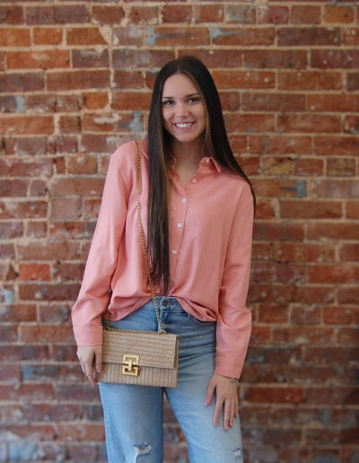 Button Front Top-button down,Button Front,Button Up,buttondown,clothing,Collared,Curvy,green,Long Sleeve,Navy & White,Pink,Top,Tops,White,Women,women's-[option4]-[option5]-[option6]-Bella Bliss Boutique in Texas