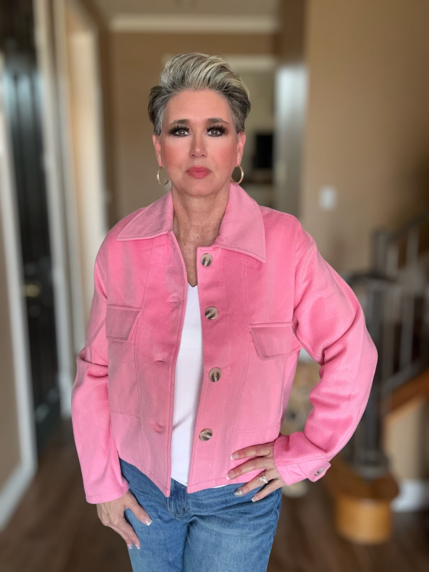 Button Up Jacket-Button Up,clothing,Coats & Jackets,jacket,Jackets,Outerwear,Pink,Women,women's-[option4]-[option5]-[option6]-Bella Bliss Boutique in Texas