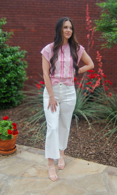 Cable Pattern Knit Sweater-Cable Pattern,clothing,Knit Top,Pink,Top,Tops,Washed Finish,Women,women's-S-[option4]-[option5]-[option6]-Bella Bliss Boutique in Texas