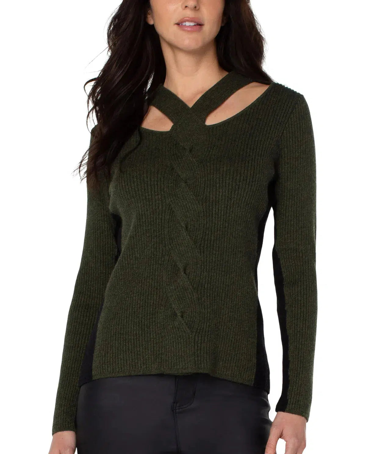 Cable Twist Sweater-Black, Cable Twist, clothing, Long Sleeve, Pine Heather, Sweater, Sweaters, Top, Tops, Women, women's-XS-[option4]-[option5]-[option6]-Bella Bliss Boutique in Texas