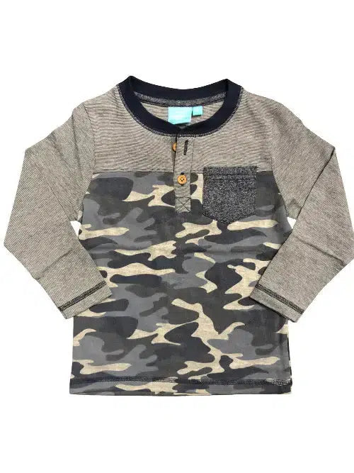 Camo Pocket Henley-Camo, Children & Tweens, children's, clothing, Henley, Infant to 6, Top, Tops, True Navy-3/6M-[option4]-[option5]-[option6]-Bella Bliss Boutique in Texas