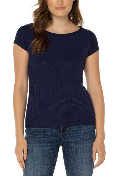 Cap Sleeve Boat Neck Tee-Boat Neck, Cap Sleeve, clothing, Peacoat, Top, Tops, Women, women's-XS-[option4]-[option5]-[option6]-Bella Bliss Boutique in Texas