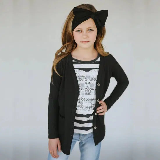 Cardigan Sweater-Black, Cardigan, Children & Tweens, Fall, mauve, Sale, tween, Tween 7-14, Tweens 7-14-Black-0-3-[option4]-[option5]-[option6]-Bella Bliss Boutique in Texas