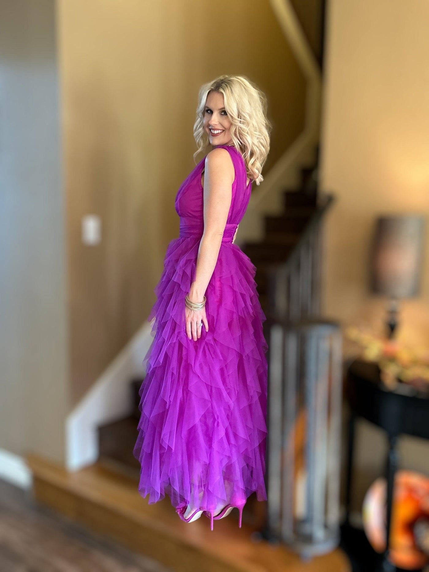 Cascade Ruffle Tulle Dress-Cascade Ruffle, clothing, dress, dresses, Maxi Dress, Tulle, Women, women's-[option4]-[option5]-[option6]-Bella Bliss Boutique in Texas