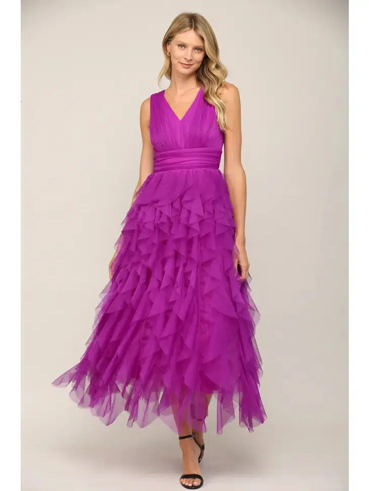 Cascade Ruffle Tulle Dress-Cascade Ruffle, clothing, dress, dresses, Maxi Dress, Tulle, Women, women's-[option4]-[option5]-[option6]-Bella Bliss Boutique in Texas