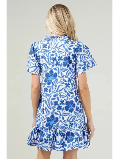 Celeste Floral Mini Dress-Blue, clothing, dress, dresses, Floral, Floral Print, Maxi Dress, Sale, Tiered, White, Women, women's-[option4]-[option5]-[option6]-Bella Bliss Boutique in Texas