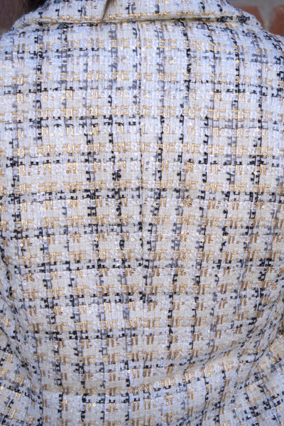 Checked tweed double-breasted fitted blazer jacket-Blazer,Button Detail,Jackets,Outerwear,Tweed Jacket,White,Women,women's,Wool-[option4]-[option5]-[option6]-Bella Bliss Boutique in Texas