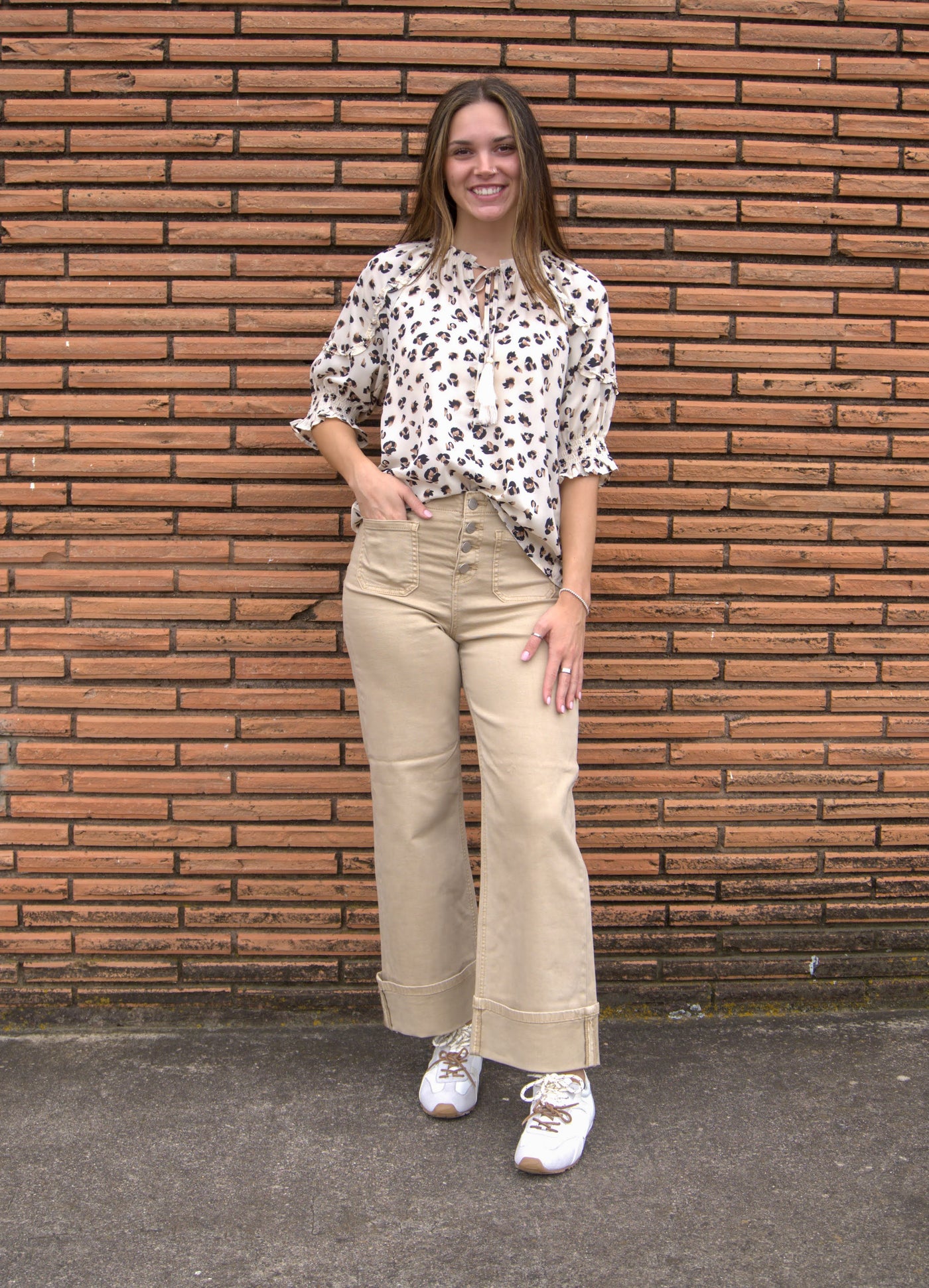 Cheetah Print Tassel Tie Black Top-Black,Brown,Casual Chic,Cheetah,leopard,Relaxed Fit,Short Sleeve,Tassel Tie,THML,Tops,White,women's,Woven Top-XS-[option4]-[option5]-[option6]-Bella Bliss Boutique in Texas