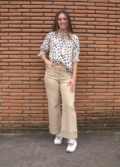 Cheetah Print Tassel Tie Black Top-Black,Brown,Casual Chic,Cheetah,leopard,Relaxed Fit,Short Sleeve,Tassel Tie,THML,Tops,White,women's,Woven Top-XS-[option4]-[option5]-[option6]-Bella Bliss Boutique in Texas