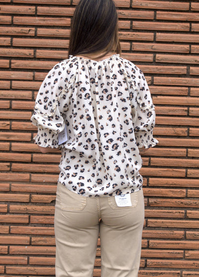 Cheetah Print Tassel Tie Black Top-Black,Brown,Casual Chic,Cheetah,leopard,Relaxed Fit,Short Sleeve,Tassel Tie,THML,Tops,White,women's,Woven Top-[option4]-[option5]-[option6]-Bella Bliss Boutique in Texas