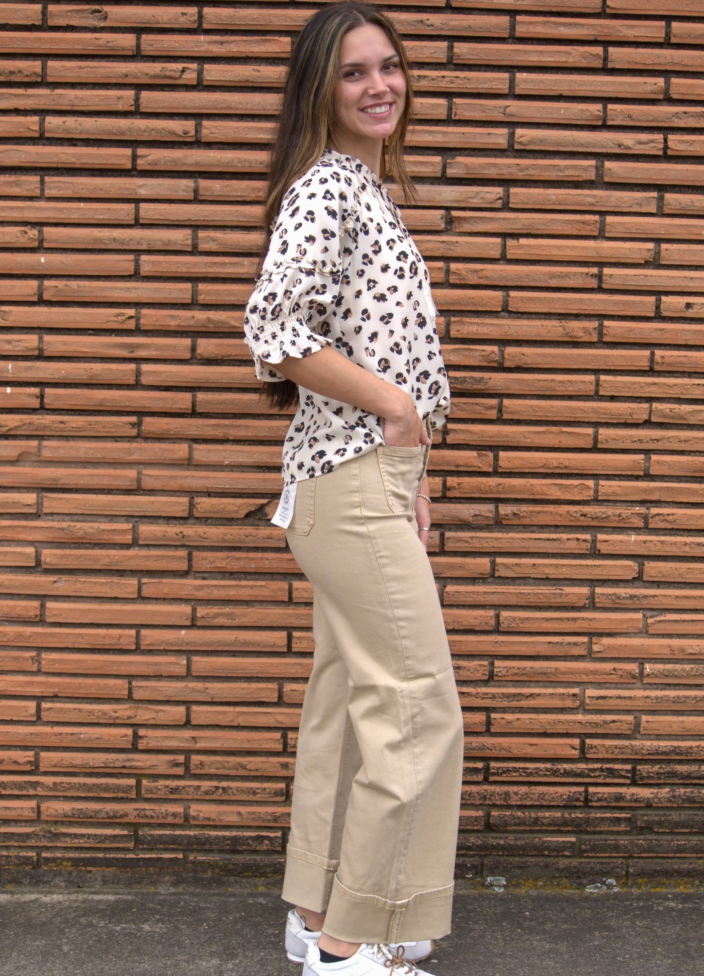 Cheetah Print Tassel Tie Black Top-Black,Brown,Casual Chic,Cheetah,leopard,Relaxed Fit,Short Sleeve,Tassel Tie,THML,Tops,White,women's,Woven Top-[option4]-[option5]-[option6]-Bella Bliss Boutique in Texas