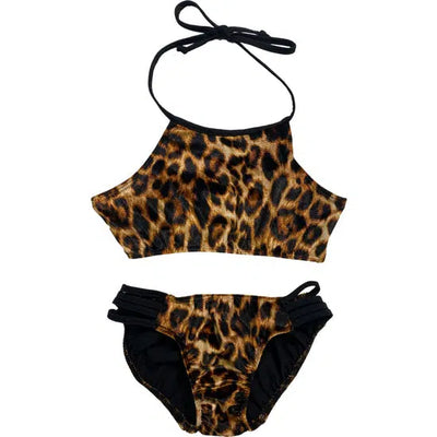 Cheetah Print Velvet Swimsuit-Black/Silver,Brown/Gold,Children & Tweens,clothing,Sale,Swimsuit,Swimwear,Tween 7-14,Tweens 7-14,Two-Piece,Velvet-S (7/8)-Brown-[option4]-[option5]-[option6]-Bella Bliss Boutique in Texas