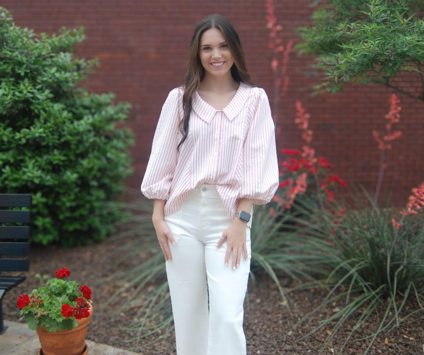 Chelsea Collar Top-Chelsea Collar,clothing,Pink,Pink Stripe,Striped,Tops,Women,women's-S-[option4]-[option5]-[option6]-Bella Bliss Boutique in Texas