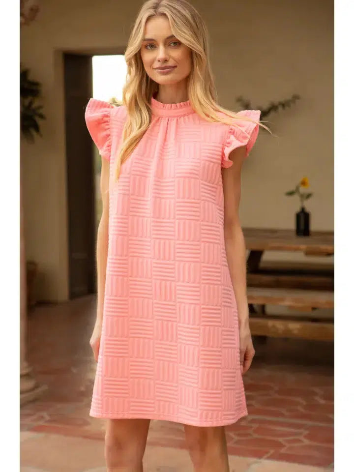 Chiffon Textured Knit Dress-Chiffon,clothing,dress,dresses,Knit,Ruffle Detail,Ruffle Sleeve,Sale,Textured,Women,women's-[option4]-[option5]-[option6]-Bella Bliss Boutique in Texas