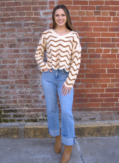 Cinnamon Waves Knit Sweater-clothing,Knit Sweater,Striped,Sweater,Sweaters,Top,Tops,Women,women's-[option4]-[option5]-[option6]-Bella Bliss Boutique in Texas