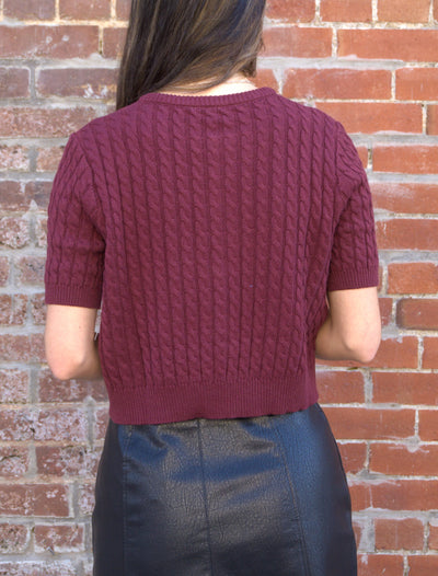 Classic Cable Knit Cropped Cardigan-Button Detail,button down,clothing,Crew Neck,Cropped,Knit,Ribbed Cuff,STORIA,Women,women's-[option4]-[option5]-[option6]-Bella Bliss Boutique in Texas