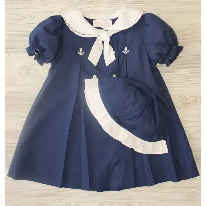 Classic Nautical Dress-Bloomers,Children & Tweens,children's,clothing,dress,Dress with Bloomers,dresses,embroidered,Embroidered Anchors,Embroidered Detail,Infant to 6,little girls dresses,Nautical,Nautical Dress,navy,navy blue,Sailor Collar,Sale-[option4]-[option5]-[option6]-Bella Bliss Boutique in Texas
