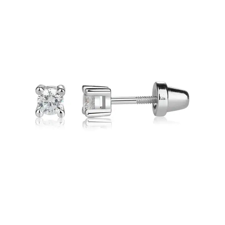 Clear CZ Stud Screwback Earrings-Children & Tweens, children's, Clear CZ, CZ, Earring, Earrings, Infant to 6, Jewelry, Post Earrings, Screwback Earrings, Sterling Silver, Tweens 7-14-[option4]-[option5]-[option6]-Bella Bliss Boutique in Texas